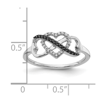 10K White Gold 1/10 carat Black and White Diamond Infinity and Heart Ring