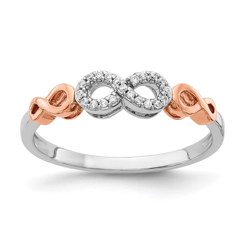 10K Rose Gold and White Rhodium 1/20 carat Diamond Infinity Ring