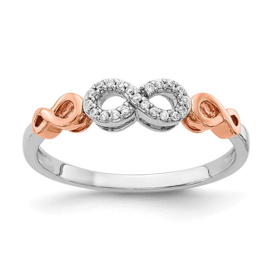 10K Rose Gold and White Rhodium 1/20 carat Diamond Infinity Ring