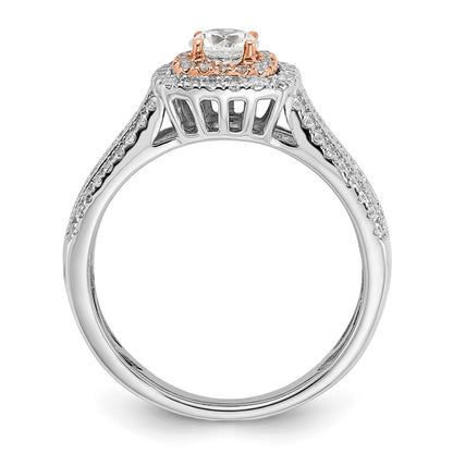 14k Two-tone Rose and White Gold 7/8 carat Lab Grown Diamond VS/SI+ G+ Round Complete Fancy Halo Engagement Ring