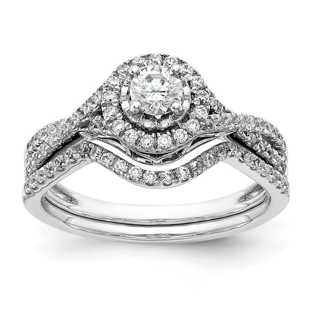 10K White Gold Eternal Promise Lab Grown VS/SI+ G+ Dia Halo Complete Ring