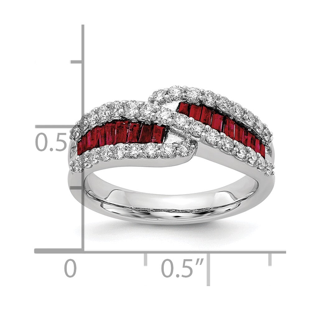 14k White Gold 5/8 carat Lab Grown Diamond VS/SI+ G+ and Lab Created Ruby Complete Ring