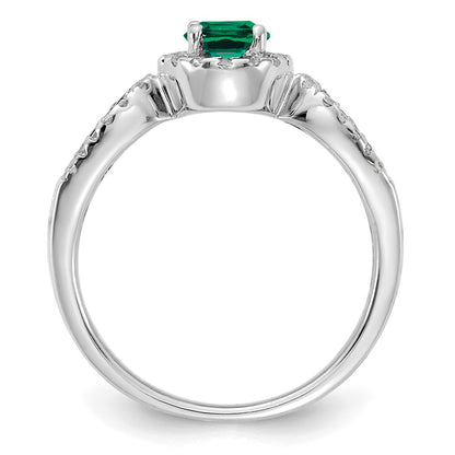 14k White Gold 1/3 carat Lab Grown Diamond VS/SI+ G+ and Oval Lab Created Emerald Ring