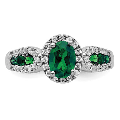14k White Gold 1/3 carat Lab Grown Diamond VS/SI+ G+ and Oval Lab Created Emerald Ring