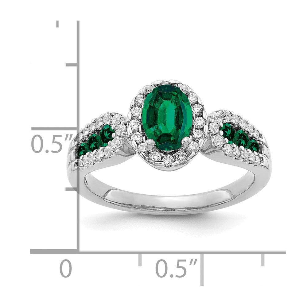 14k White Gold 1/3 carat Lab Grown Diamond VS/SI+ G+ and Oval Lab Created Emerald Ring