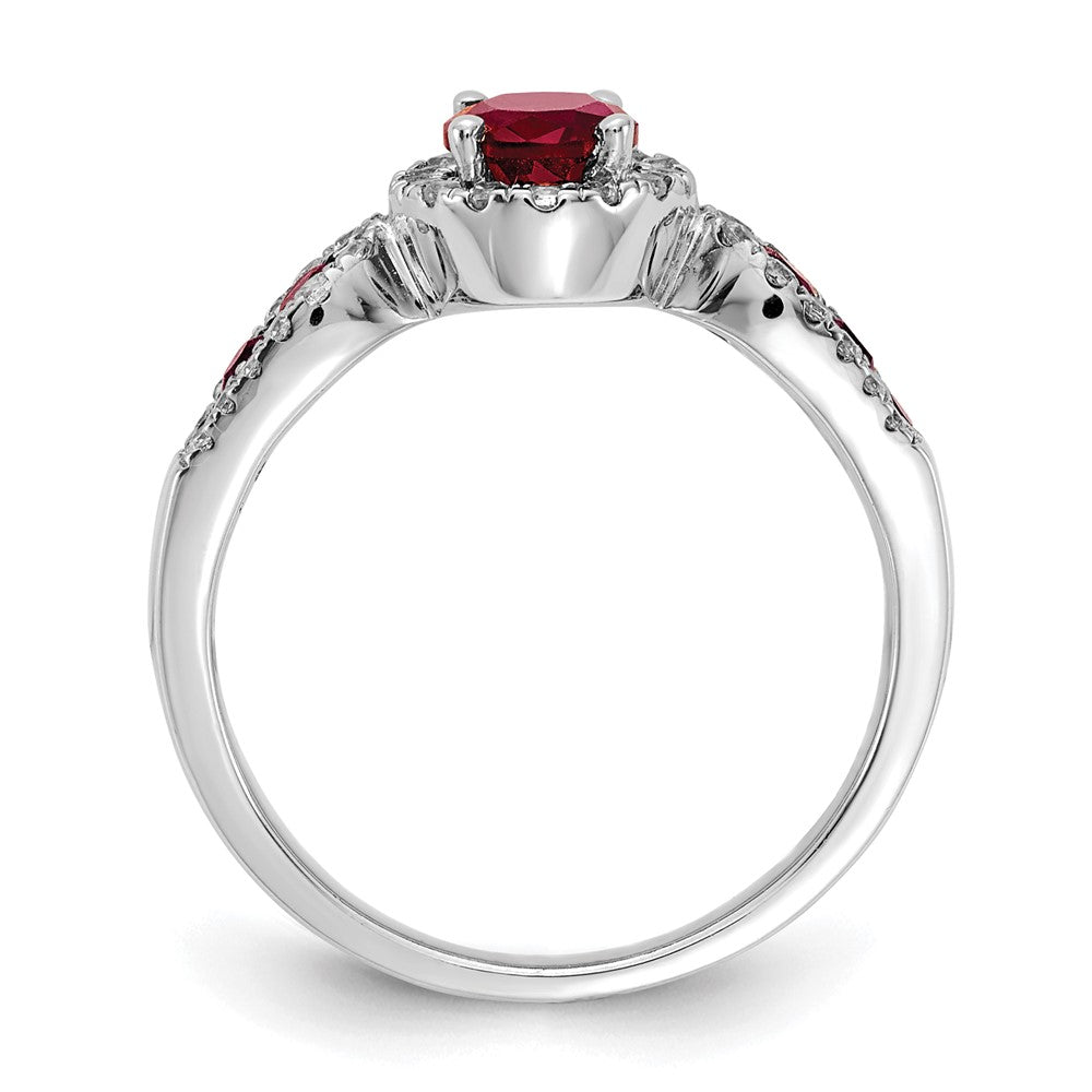 14k White Gold 1/3 carat Lab Grown Diamond VS/SI+ G+ and Oval Lab Created Ruby Complete Ring