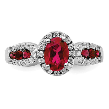 14k White Gold 1/3 carat Lab Grown Diamond VS/SI+ G+ and Oval Lab Created Ruby Complete Ring