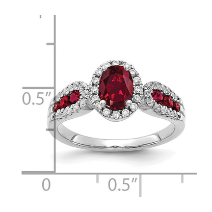 14k White Gold 1/3 carat Lab Grown Diamond VS/SI+ G+ and Oval Lab Created Ruby Complete Ring