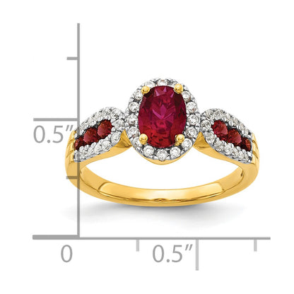 14k 1/3 carat Lab Grown Diamond VS/SI+ G+ and Oval Lab Created Ruby Complete Ring