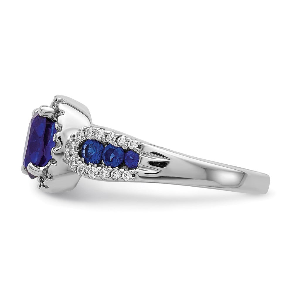 14k White Gold 1/3 carat Lab Grown Diamond VS/SI+ G+ and Oval Lab Created Blue Sapphire Complete Ring