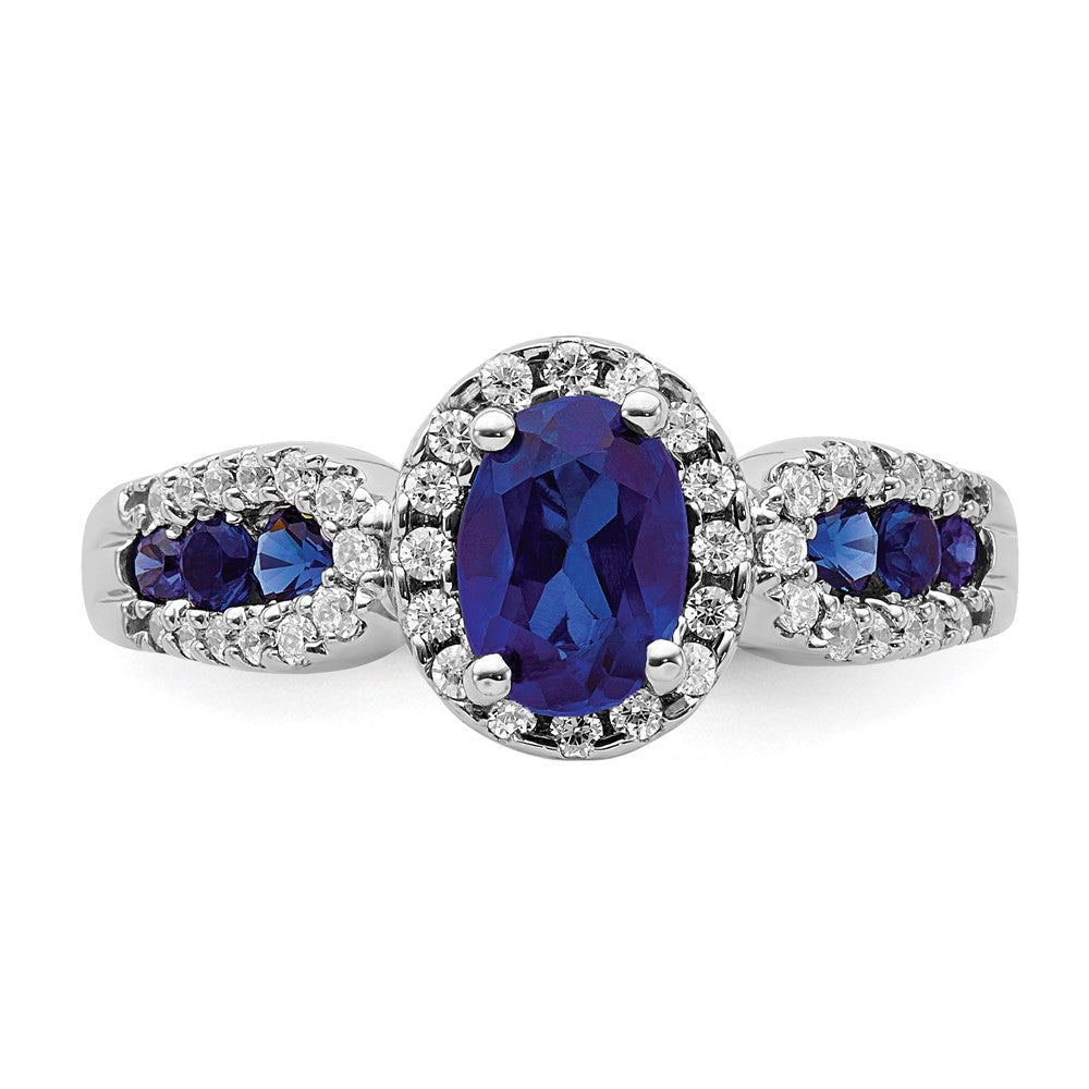 14k White Gold 1/3 carat Lab Grown Diamond VS/SI+ G+ and Oval Lab Created Blue Sapphire Complete Ring