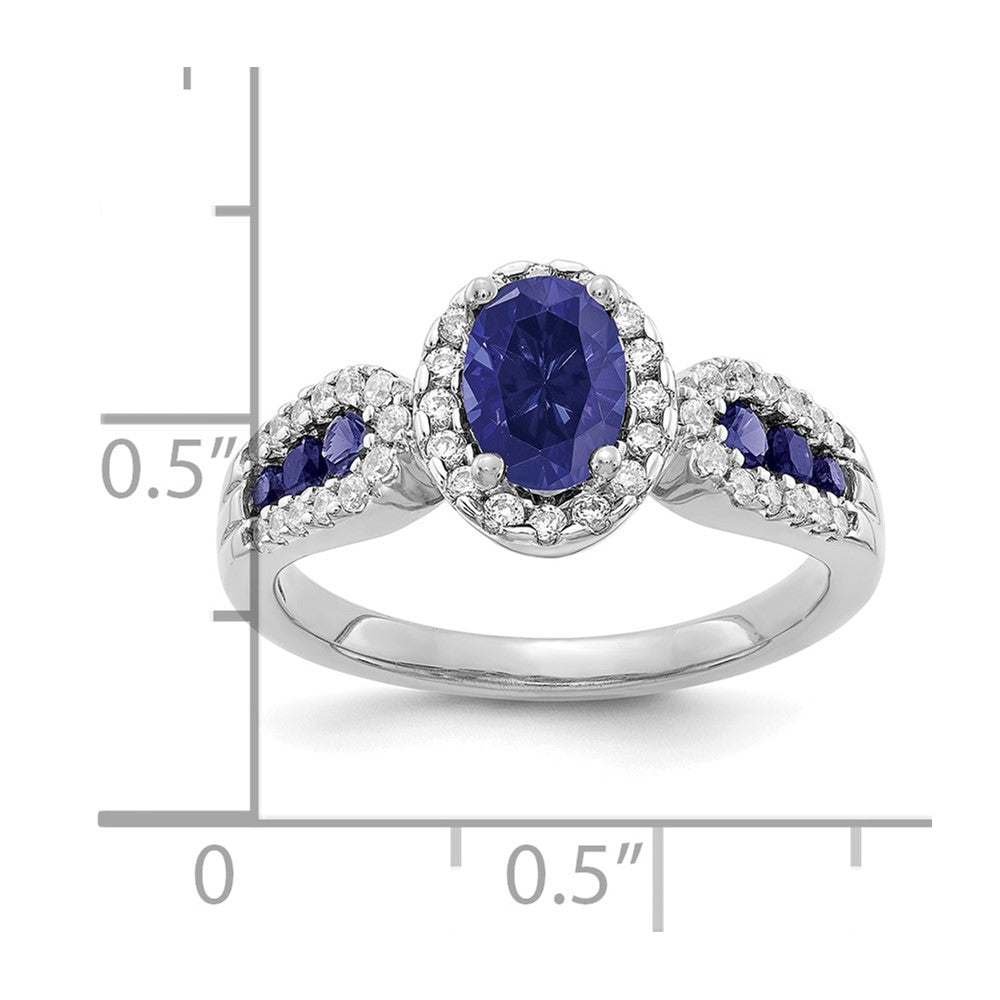 14k White Gold 1/3 carat Lab Grown Diamond VS/SI+ G+ and Oval Lab Created Blue Sapphire Complete Ring