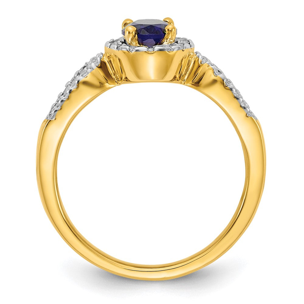 14k 1/3 carat Lab Grown Diamond VS/SI+ G+ and Oval Lab Created Blue Sapphire Complete Ring