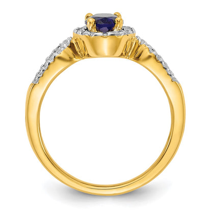 14k 1/3 carat Lab Grown Diamond VS/SI+ G+ and Oval Lab Created Blue Sapphire Complete Ring