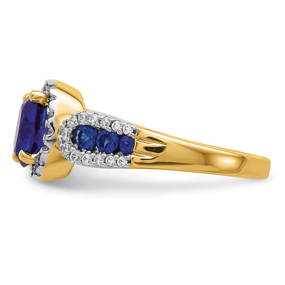14k 1/3 carat Lab Grown Diamond VS/SI+ G+ and Oval Lab Created Blue Sapphire Complete Ring