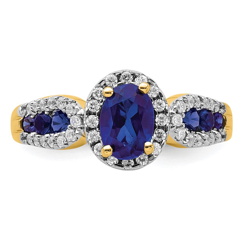14k 1/3 carat Lab Grown Diamond VS/SI+ G+ and Oval Lab Created Blue Sapphire Complete Ring