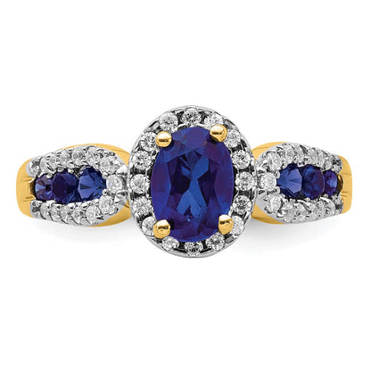 14k 1/3 carat Lab Grown Diamond VS/SI+ G+ and Oval Lab Created Blue Sapphire Complete Ring