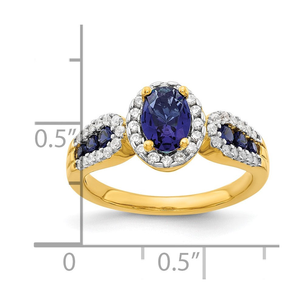 14k 1/3 carat Lab Grown Diamond VS/SI+ G+ and Oval Lab Created Blue Sapphire Complete Ring