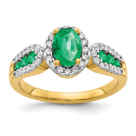 14k 1/3 carat Lab Grown Diamond VS/SI+ G+ and Oval Lab Created Emerald Complete Ring