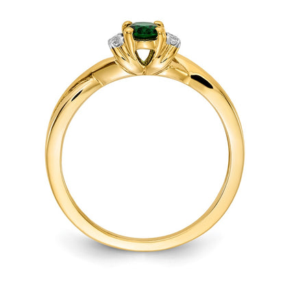 10K 1/20 carat Diamond and 6x4mm Oval Emerald Ring