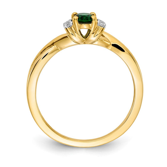 10K 1/20 carat Diamond and 6x4mm Oval Emerald Ring