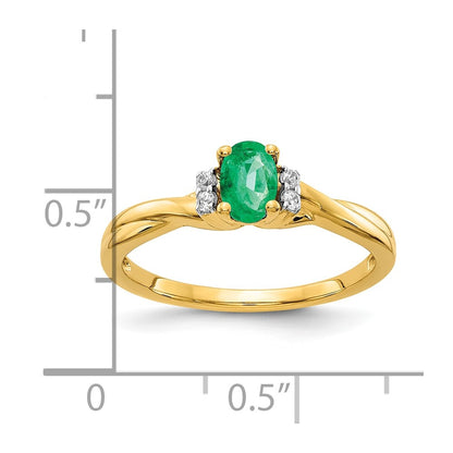 10K 1/20 carat Diamond and 6x4mm Oval Emerald Ring