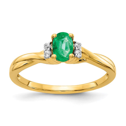 10K 1/20 carat Diamond and 6x4mm Oval Emerald Ring