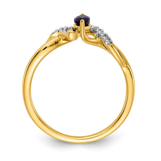 10k 1/20 carat Diamond and 6x3mm Marquise Sapphire Bypass Ring