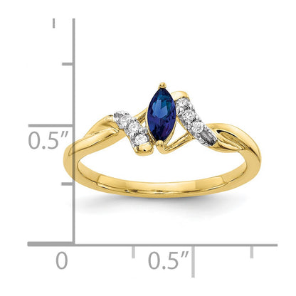 10k 1/20 carat Diamond and 6x3mm Marquise Sapphire Bypass Ring