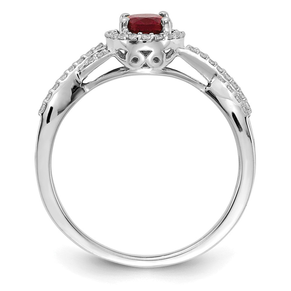 14k White Gold 1/5 carat Lab Grown Diamond VS/SI+ G+ and Lab Created Ruby Oval Complete Halo Ring