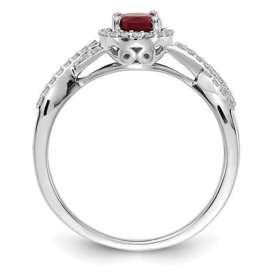 14k White Gold 1/5 carat Lab Grown Diamond VS/SI+ G+ and Lab Created Ruby Oval Complete Halo Ring