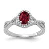 14k White Gold 1/5 carat Lab Grown Diamond VS/SI+ G+ and Lab Created Ruby Oval Complete Halo Ring
