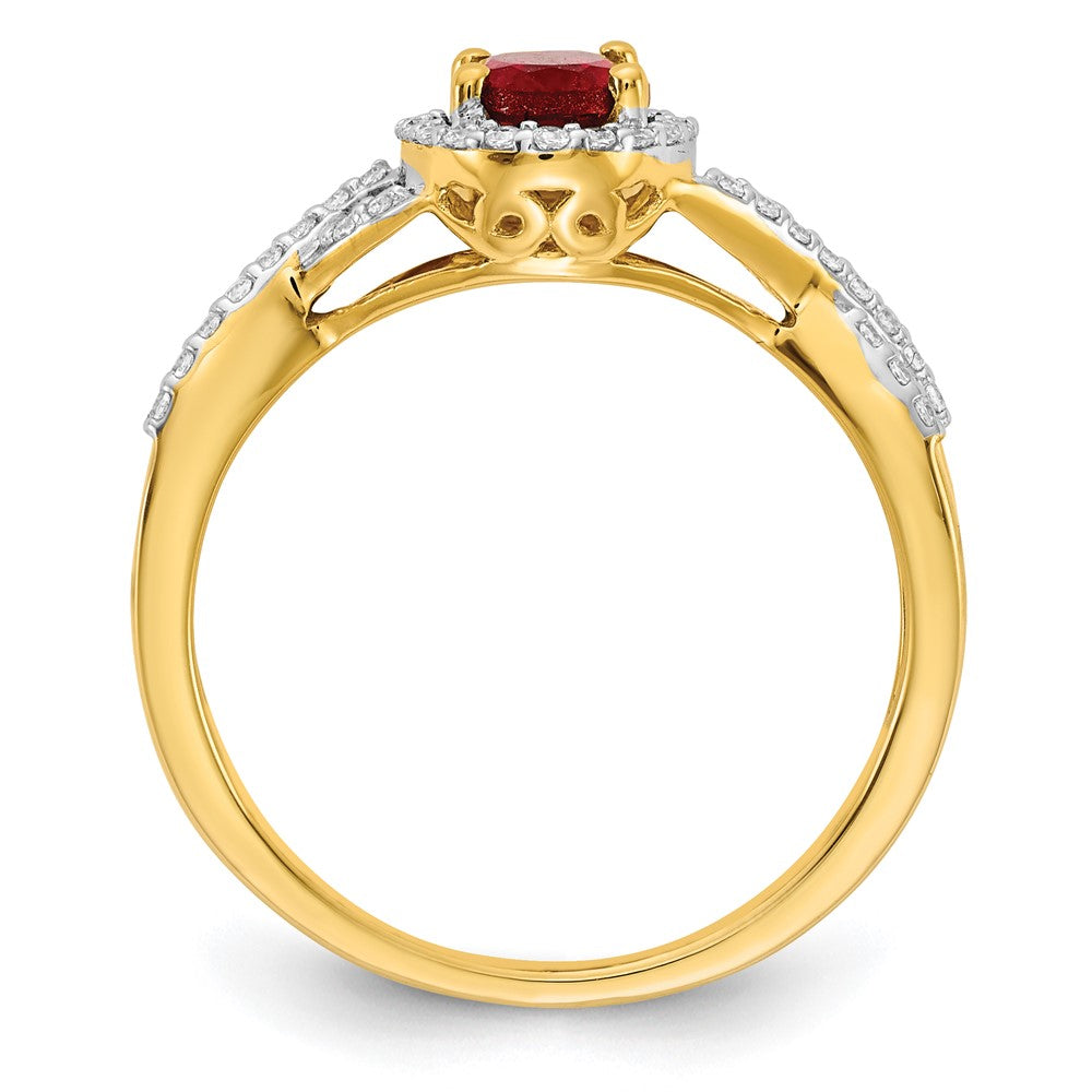 14k 1/5 carat Lab Grown Diamond VS/SI+ G+ and Lab Created Ruby Oval Complete Halo Ring