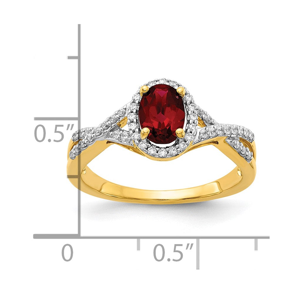 14k 1/5 carat Lab Grown Diamond VS/SI+ G+ and Lab Created Ruby Oval Complete Halo Ring