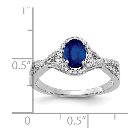 10k White Gold 1/5 carat Diamond and 7x5mm Oval Sapphire Halo Ring