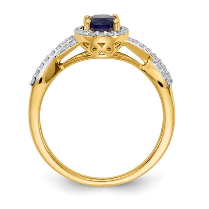 10k 1/5 carat Diamond and 7x5mm Oval Sapphire Halo Ring