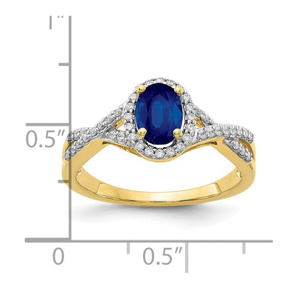 10k 1/5 carat Diamond and 7x5mm Oval Sapphire Halo Ring