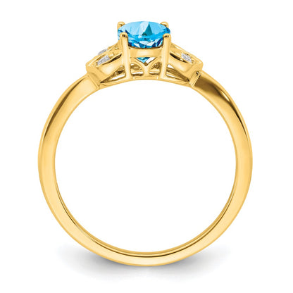 10k 6x4m Oval Blue Topaz and 1/10 carat Diamond Ring