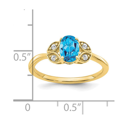 10k 6x4m Oval Blue Topaz and 1/10 carat Diamond Ring