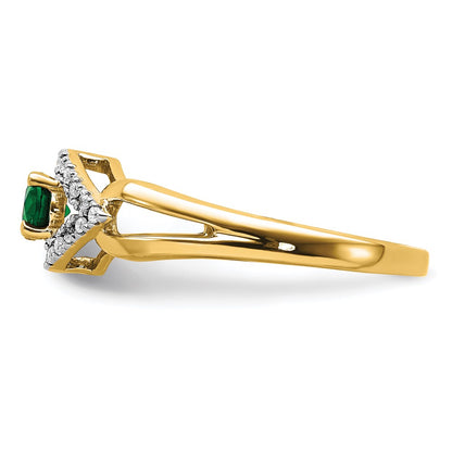 14k 1/10 carat Lab Grown Diamond VS/SI+ G+ and Lab Created Emerald Complete Ring