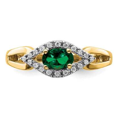 14k 1/10 carat Lab Grown Diamond VS/SI+ G+ and Lab Created Emerald Complete Ring