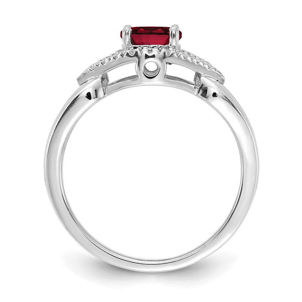14k White Gold 1/10 carat Lab Grown Diamond VS/SI+ G+ and Lab Created Ruby Complete Ring