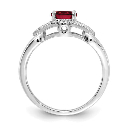 14k White Gold 1/10 carat Lab Grown Diamond VS/SI+ G+ and Lab Created Ruby Complete Ring