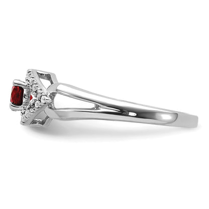 14k White Gold 1/10 carat Lab Grown Diamond VS/SI+ G+ and Lab Created Ruby Complete Ring