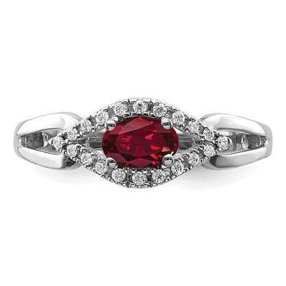 14k White Gold 1/10 carat Lab Grown Diamond VS/SI+ G+ and Lab Created Ruby Complete Ring