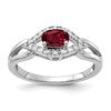 14k White Gold 1/10 carat Lab Grown Diamond VS/SI+ G+ and Lab Created Ruby Complete Ring