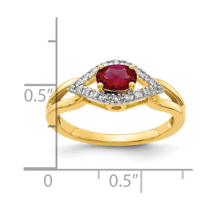 14k 1/10 carat Lab Grown Diamond VS/SI+ G+ and Lab Created Ruby Complete Ring