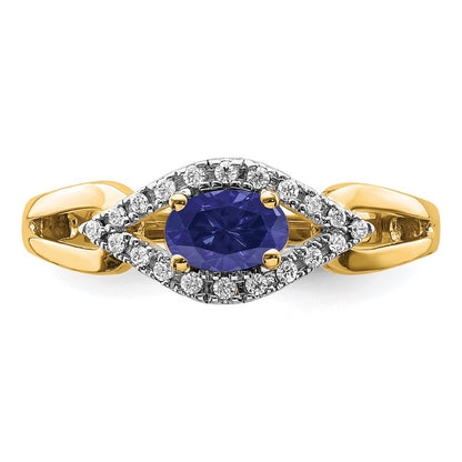 14k 1/10 carat Lab Grown Diamond VS/SI+ G+ and Lab Created Blue Sapphire Complete Ring