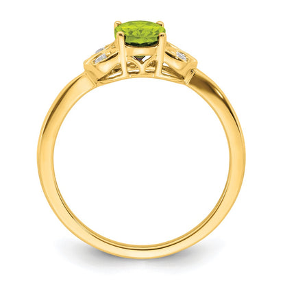 10k 6x4mm Oval Peridot and 1/10 carat Diamond Ring