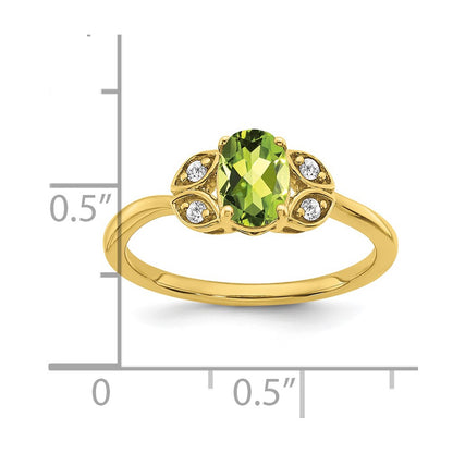 10k 6x4mm Oval Peridot and 1/10 carat Diamond Ring
